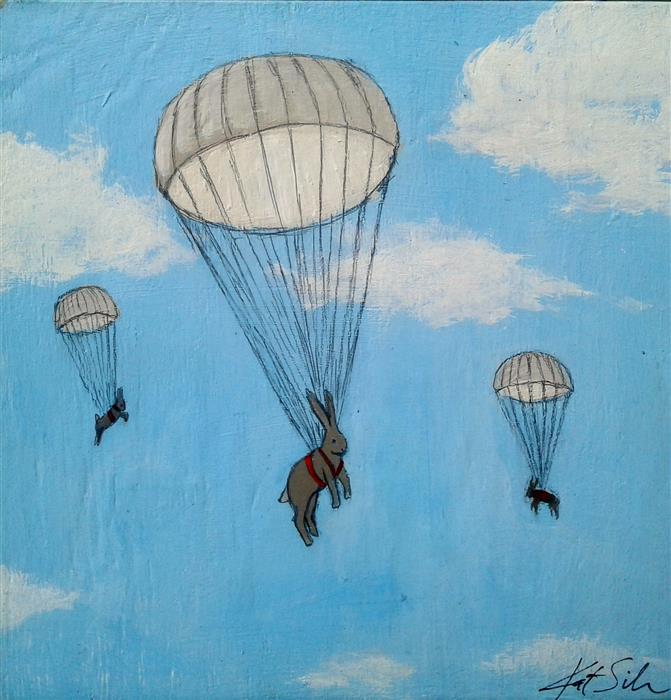 671x700 Sky Diving Bunnies Kat Silver - Parachute Painting