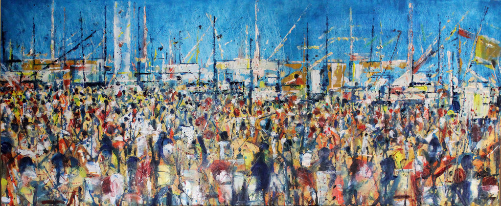 1024x422 Street Parade, 139x58cm, Ooc, 2014 By Lesley Oldaker - Parade Painting