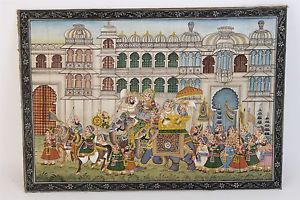 300x200 Vintage Hand Painted Fine Indian Artwork Elephant Parade Painting - Parade Painting