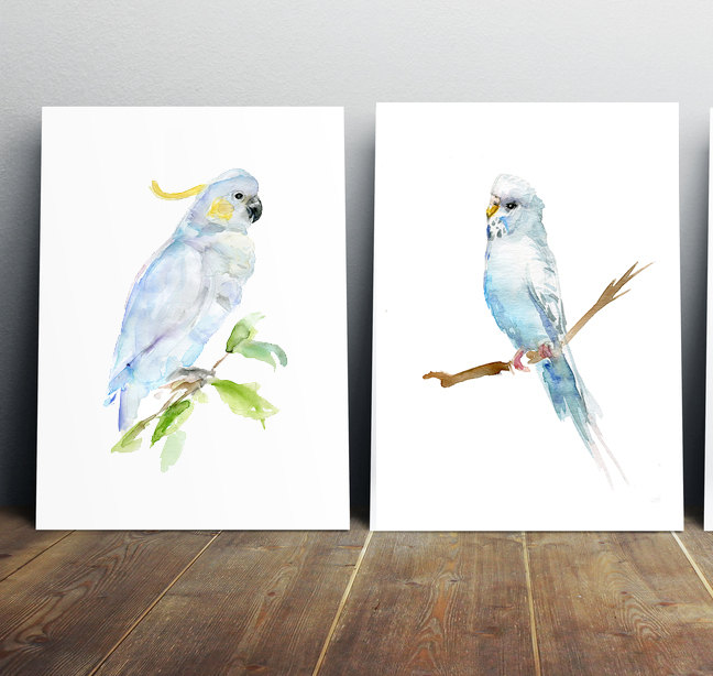 648x614 Cockatoo Parrot Parakeet Watercolor Painting Giclee Print - Parakeet Painting