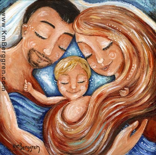 500x499 Mother And Child, Mom Dad, Father, Cosleep, Co Sleep, Family Bed - Parents Painting