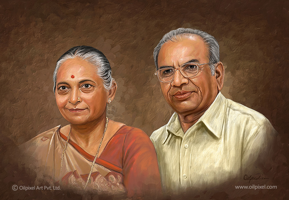 940x651 Family Digital Portrait Painting On Canvas Parents Portrait Painting - Parents Painting