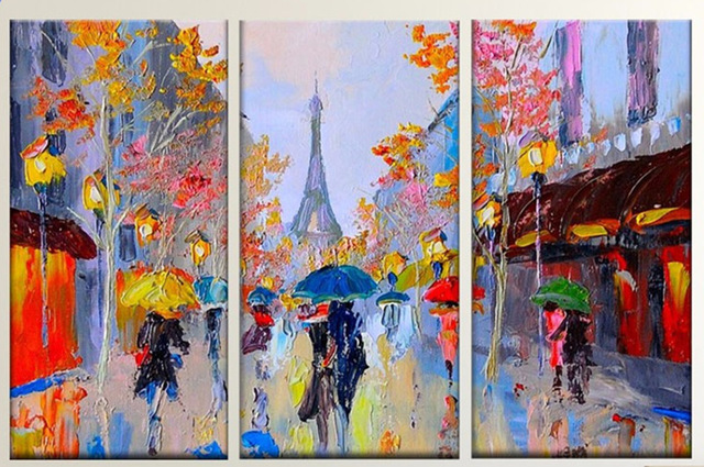640x425 Hand Painted Paris Street Scene Oil Painting On Canvas Abstract - Paris Abstract Painting