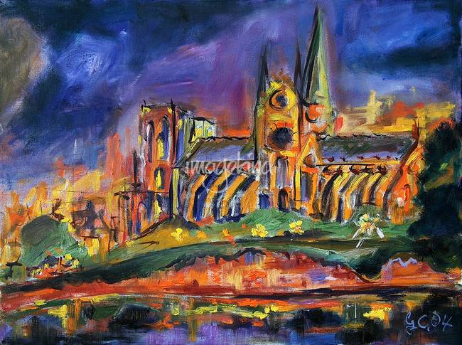 650x485 Notre Dame - Paris At Night Painting