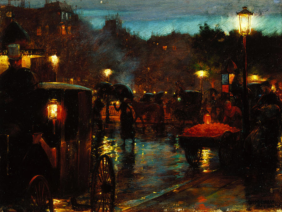 900x676 Paris At Night Painting By Charles Courtney Curran - Paris At Night Painting