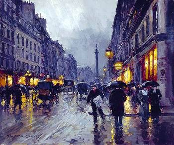 350x292 Night Street View In Paris Art Oil Painting - Paris At Night Painting