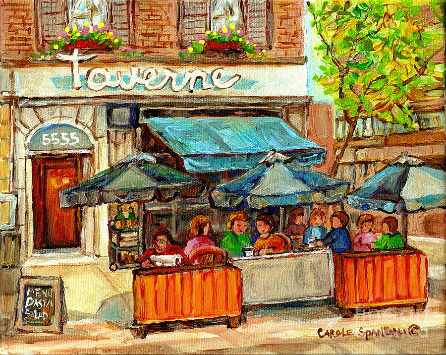 900x716 La Taverne Monkland Bistro Brasserie Sidewalk Paris Cafe Paintings - Paris Cafe Painting