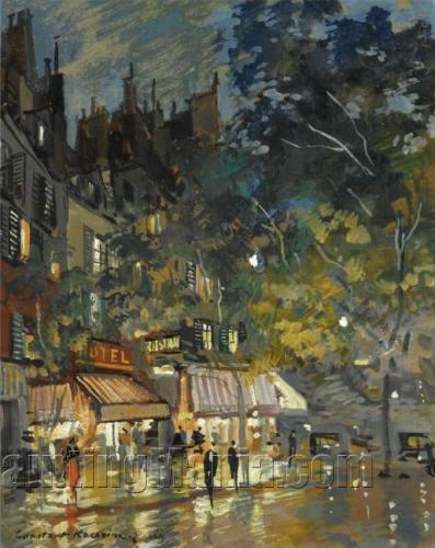 397x500 Paris Cafe By Night - Paris Cafe Painting