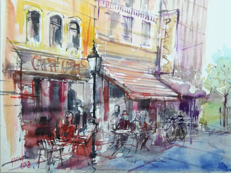 770x578 Saatchi Art Paris Painting By Lorand Sipos - Paris Cafe Painting