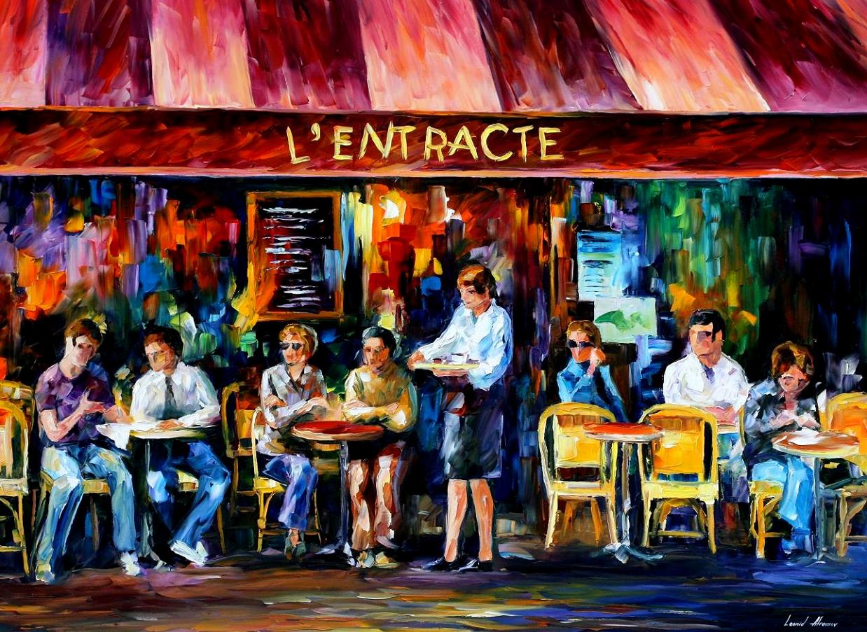 1238x903 Cafe In Paris Palette Knife Oil Painting On Canvas By Leonid - Paris Cafe Painting