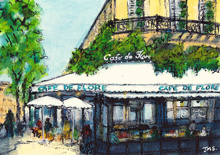900x633 Cafe De Flore Paris Painting By Jackie Sherwood - Paris Cafe Painting