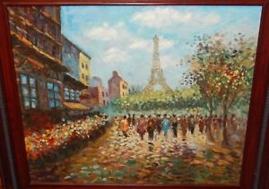 300x211 Caroline Burnett Paris Flower Market Scene Original Oil On Canvas - Paris Canvas Painting