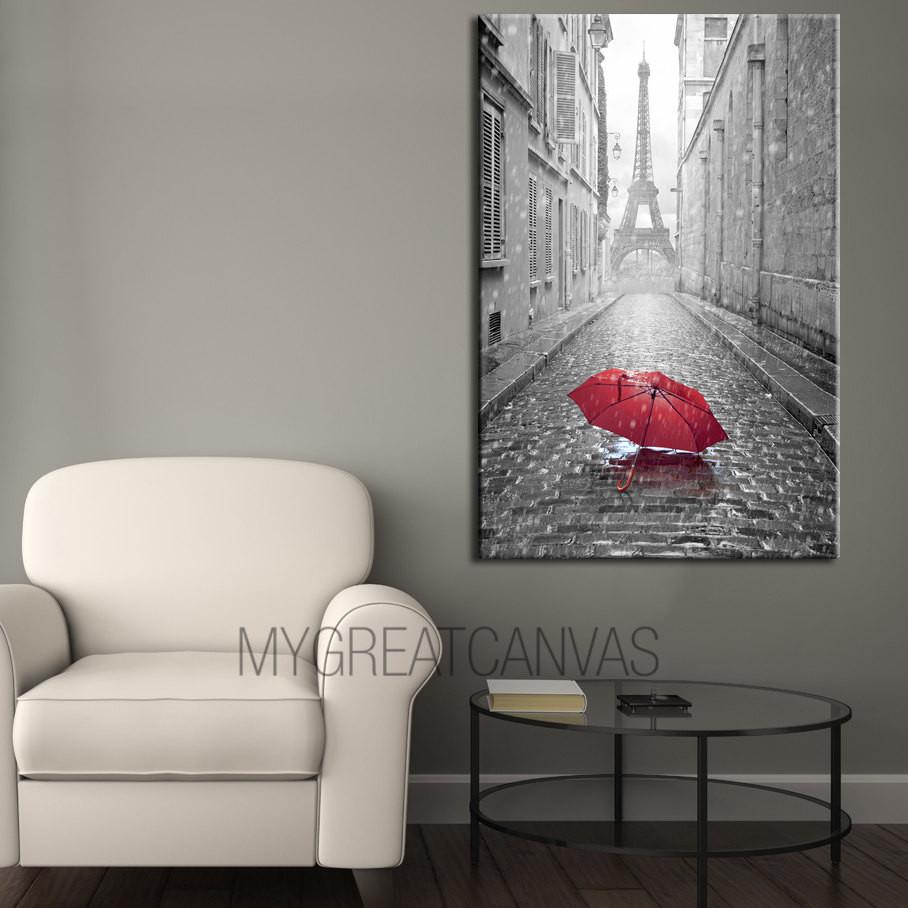 908x908 Paris Street And Red Umbrellas - Paris Canvas Painting