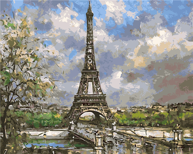 640x511 Spring In Paris Eiffel Tower Painting By Numbers Paint On Canvas - Paris Eiffel Tower Painting