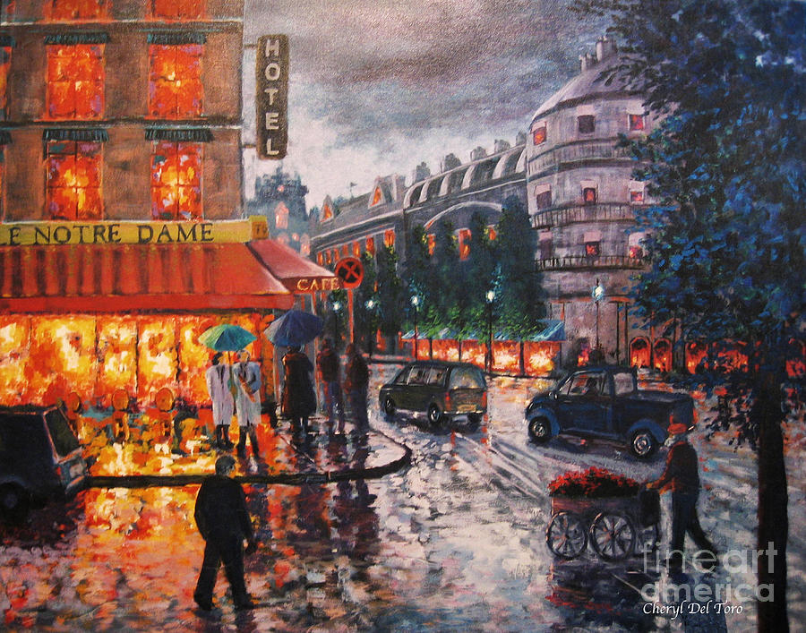 900x707 Paris In The Rain Painting By Cheryl Del Toro - Paris In The Rain Painting