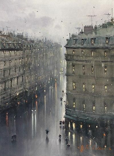 400x550 Joseph Zbukvic Paris In The Rain Paintings Watercolors 1952 - Paris In The Rain Painting