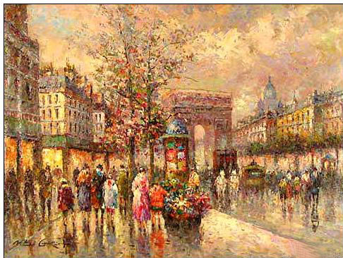 486x366 Paris Street Oil Painting,cities Oil Painting Paris Arc De Triumph - Paris Oil Painting