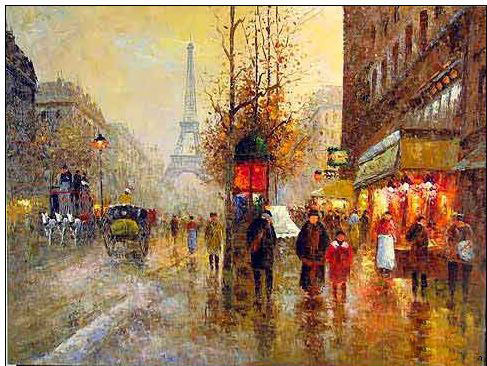 487x366 Paris Street Oil Painting,cities Oil Painting Paris Eiffel Tower 6 - Paris Oil Painting