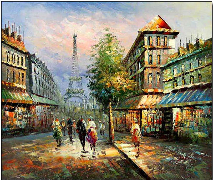 810x684 Paris Street Oil Painting,cities Oil Painting Paris Eiffel Tower 9 - Paris Oil Painting