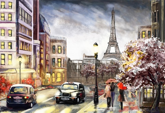 700x481 Oil Painting On Canvas, Street View Of Paris. Artwork. Eiffel - Paris Oil Painting Eiffel Tower