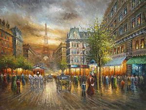300x227 Beautiful Oil Painting Impressionism Paris Street Scene Amp Eiffel - Paris Oil Painting Eiffel Tower