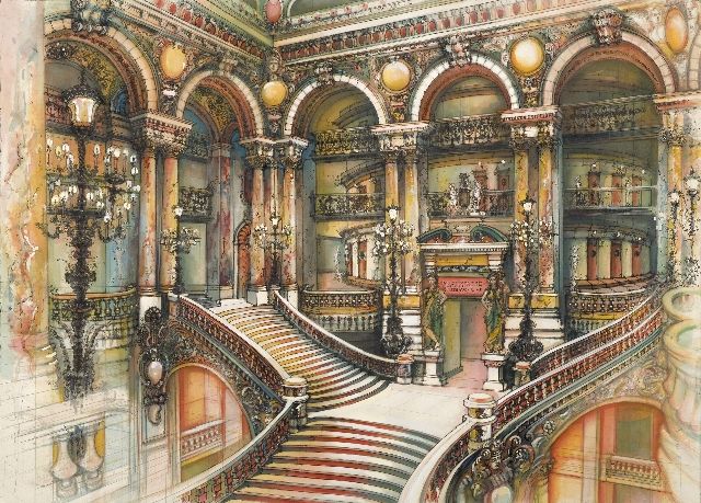 640x459 Grand Stair (Paris Opera House) By Elizabeth Ockwell Pencil, Pen - Paris Opera House Painting