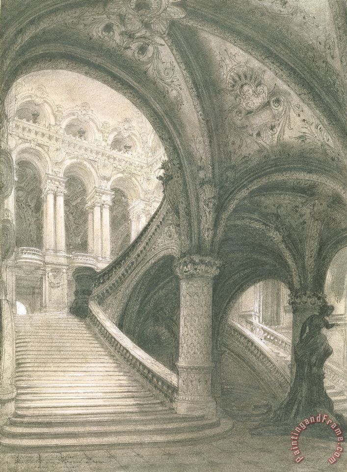 707x960 Charles Garnier The Staircase Of The Paris Opera House Painting - Paris Opera House Painting