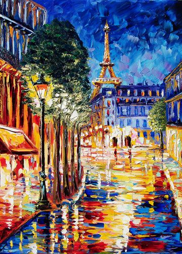 360x504 Paris Painting Print Paris Rainy Night Fine Art Print B. Sasik - Paris Painting