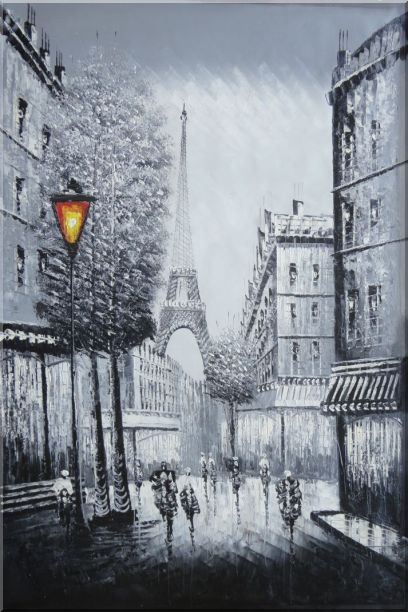 408x612 Framed People Walk On Paris Street To Eiffel Tower, Black - Paris Painting Black And White
