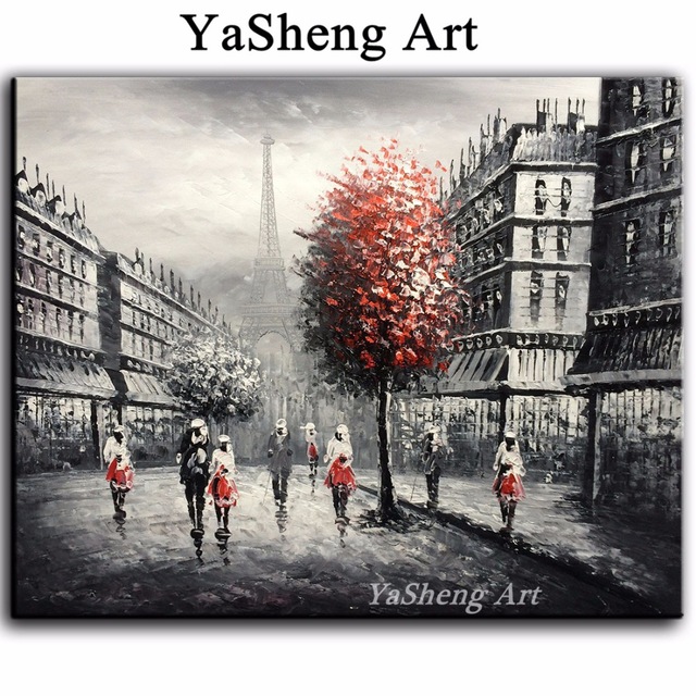 640x640 New Handpainted Oil Painting Black And White Red Eiffel Paris - Paris Painting Black And White