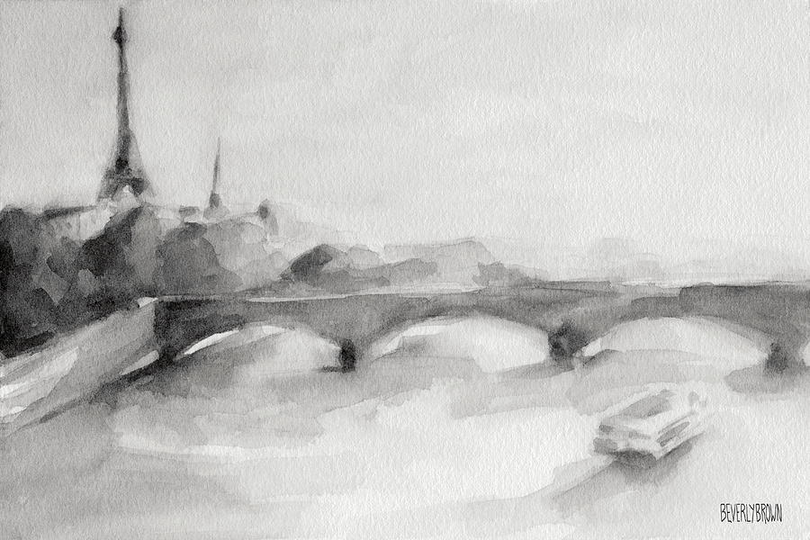 900x600 Painting Of Paris Bridge On The Seine With Eiffel Tower Painting - Paris Painting Black And White