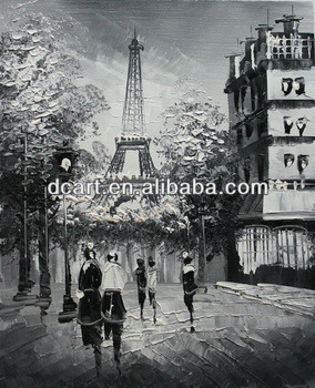 284x350 Paris Eiffel Tower Black And White Oil Painting - Paris Painting Black And White