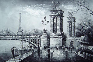 300x200 Wonderful Oil Painting Paris Street Scene - Paris Painting Black And White
