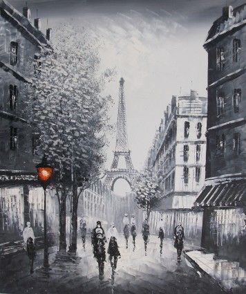 356x425 Paris Eiffel Tower Black And White Oil Painting On Canvas Paris - Paris Painting Black And White