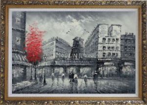 300x214 30x42 Framed Oil Painting Black White Paris Street And Moulin - Paris Painting Black And White