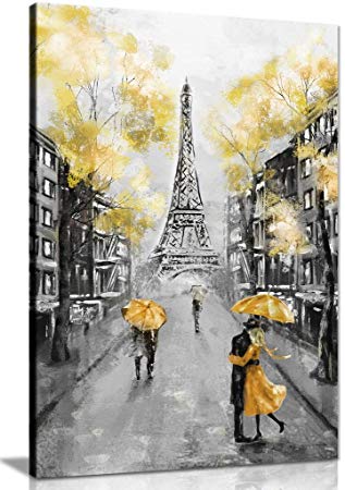 317x450 Yellow Black Amp White Paris Painting Canvas Wall Art - Paris Painting Black And White