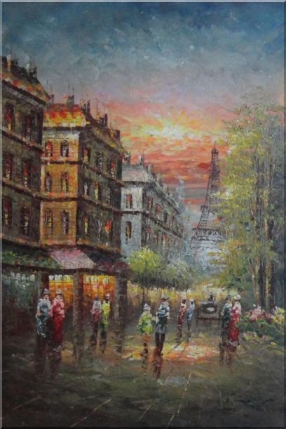 408x612 Framed Street Scene Near Paris Eiffel Tower Oil Painting Cityscape - Paris Painting Eiffel Tower
