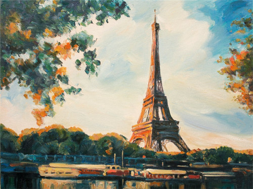 500x374 Paris Painting Eiffel Tower View Original Artwork Oil On Canvas Art - Paris Painting Eiffel Tower