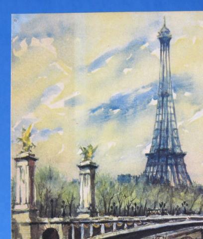 408x480 Postcard Artist Signed Watercolor Eiffel Tower Paris Yvon 1950s - Paris Painting Eiffel Tower