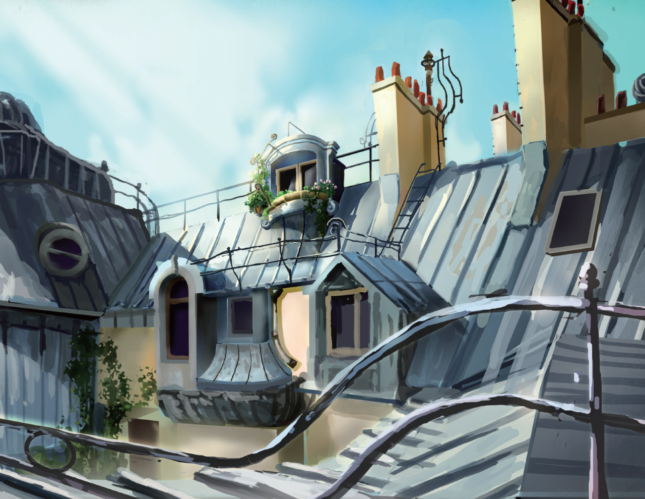 1280x989 Image - Paris Rooftops Painting