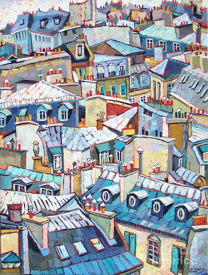 680x900 Paris Rooftops Painting By Elizabeth Elkin Paris - Paris Rooftops Painting