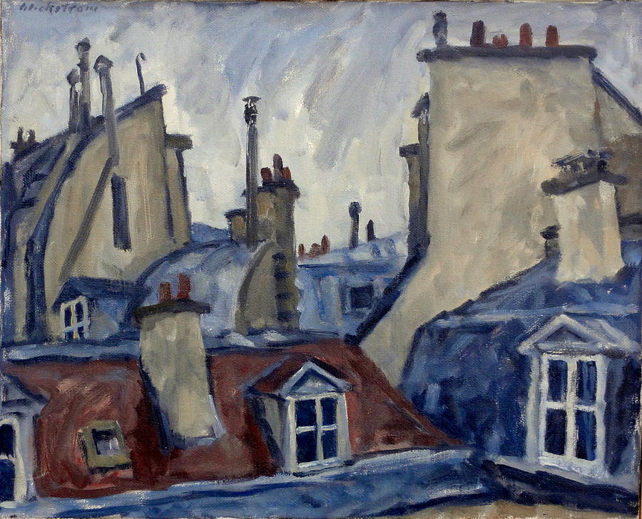 900x728 Paris Rooftops Painting By Thor Wickstrom - Paris Rooftops Painting