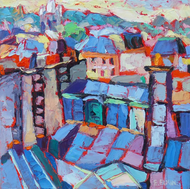 770x763 Saatchi Art Paris Rooftops Painting By Elizabeth Elkin - Paris Rooftops Painting
