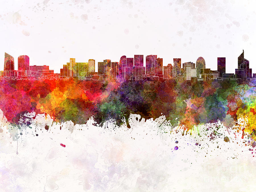 900x675 Paris Skyline In Watercolor Background Painting By Pablo Romero - Paris Skyline Painting