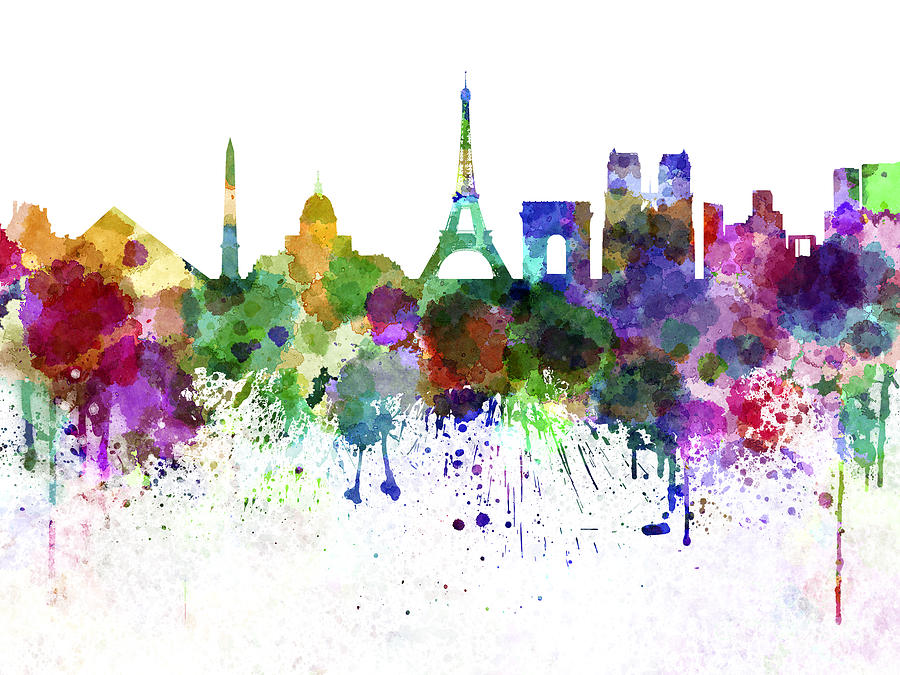 900x675 Paris Skyline In Watercolor On White Background Painting By Pablo - Paris Skyline Painting