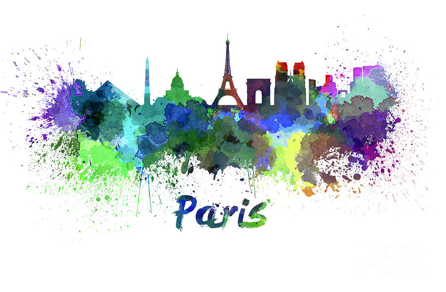 900x590 Paris Skyline In Watercolor Painting By Pablo Romero - Paris Skyline Painting