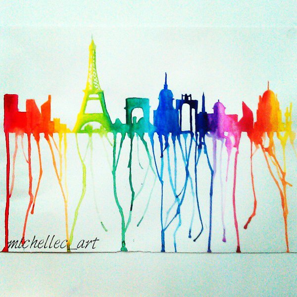 600x600 Paris Skyline Painting (Rainbow) By Michellecart - Paris Skyline Painting