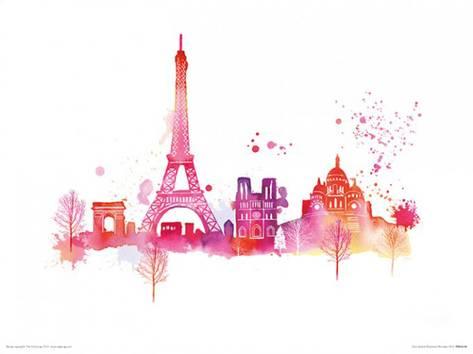 473x354 Paris Skyline Print By Summer Thornton - Paris Skyline Painting