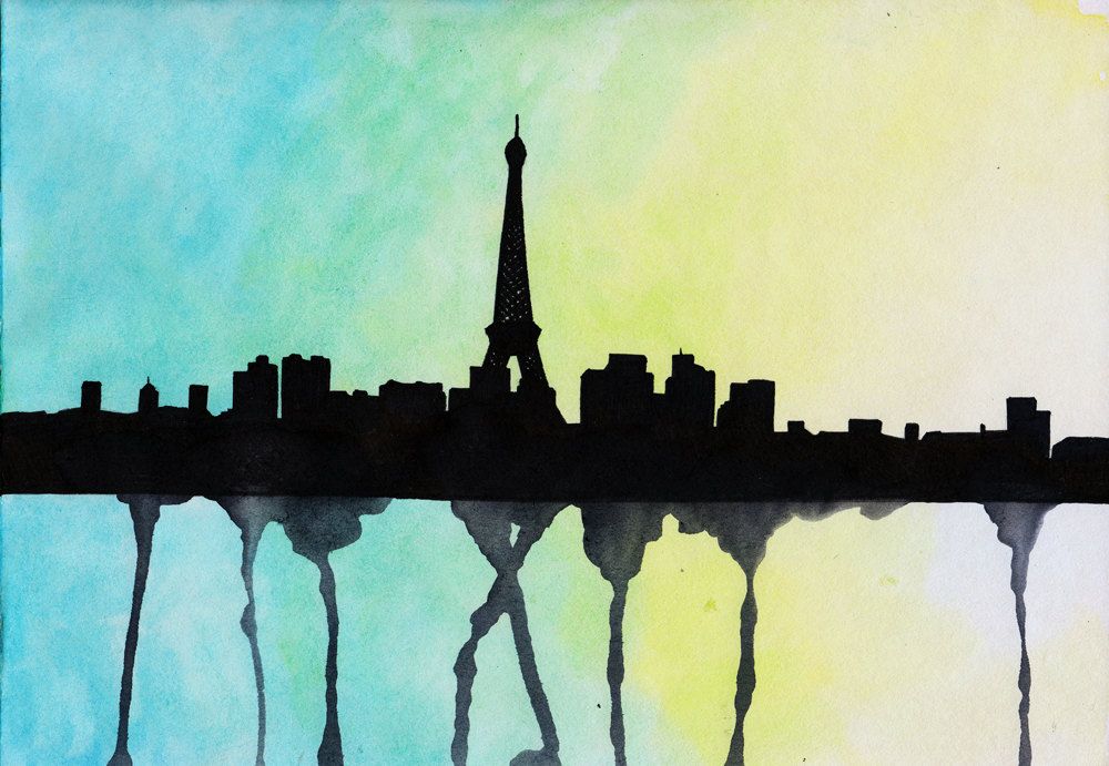 1000x691 Paris Skyline Watercolour Print 8 X 11.5 (A4) - Paris Skyline Painting
