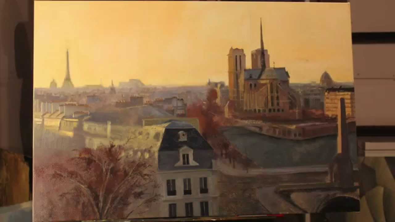 1280x720 Oil Painting From Start To Finish Time Lapse Paris Skyline, 1931 - Paris Skyline Painting